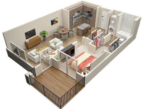 Floor plan for 1 bed, 1 bath, 759 sqft